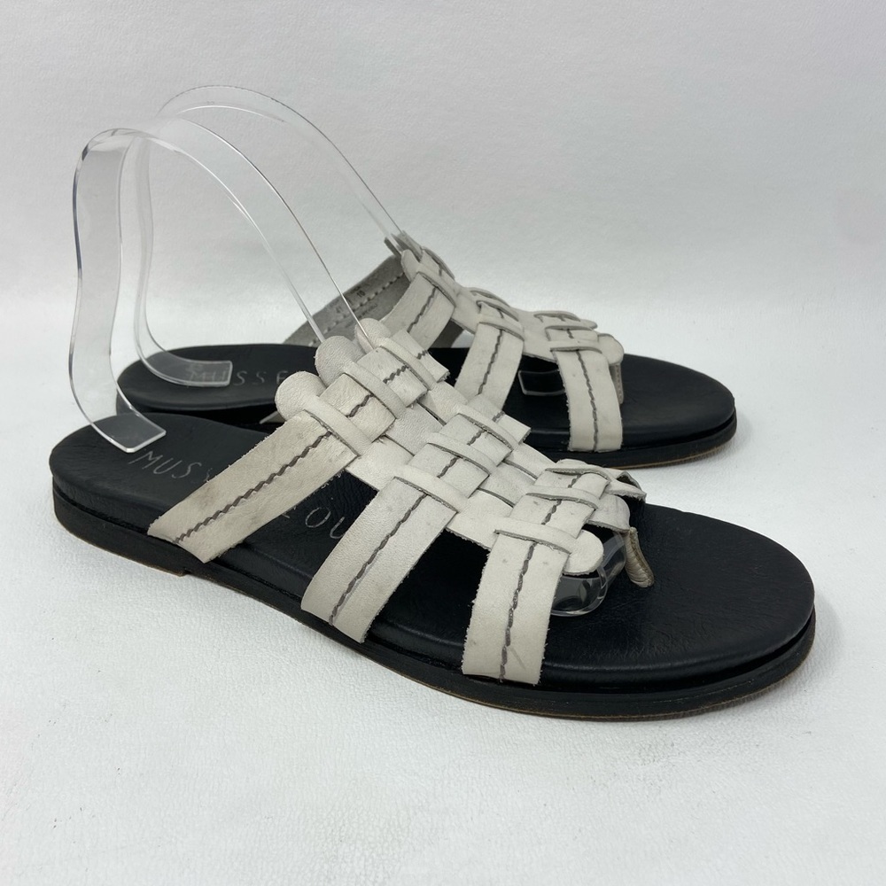 Musse & Cloud White Leather Slide On Open Toe Sandals, Women’s Size US 10/EUR 41